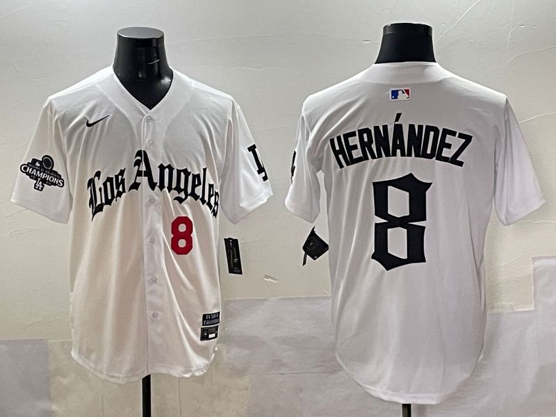 Men 2025 Los Angeles Dodgers #8 Hernandez White Five generations Joint Name Nike MLB Jersey style 5184->los angeles dodgers->MLB Jersey